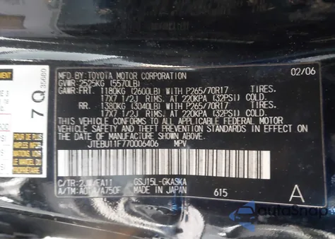 2007 Toyota Fj Cruiser z USA, uszkodzony, nr VIN JTEBU11F770006406